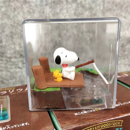 Anime Figures Snoopy Pleasant Holiday Miniature Tourism Scene Blind Box Toy Model Collection Ornament  Birthday Gifts