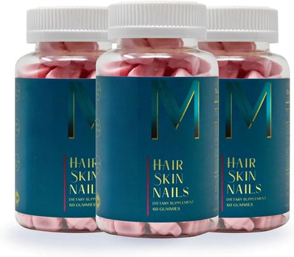Hair Skin Nails Gummies with Biotin and Zinc, Vitamins A C D2 and E, Plus B6 and B12 for Radiant Healthy Skin, 60 Gummies