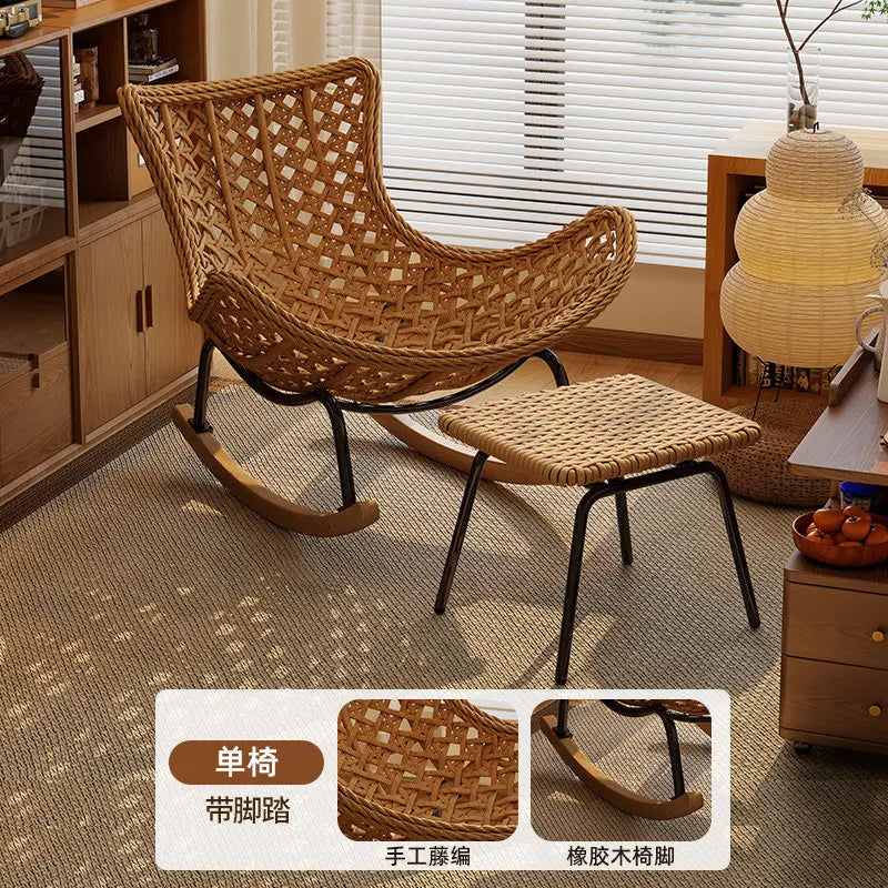 Rattan Rocking Chair for Adults, Lazy Recliner Leisure Sofa, Relax Rocker Chair for Living Room, Balcony Indoor Daily Rest