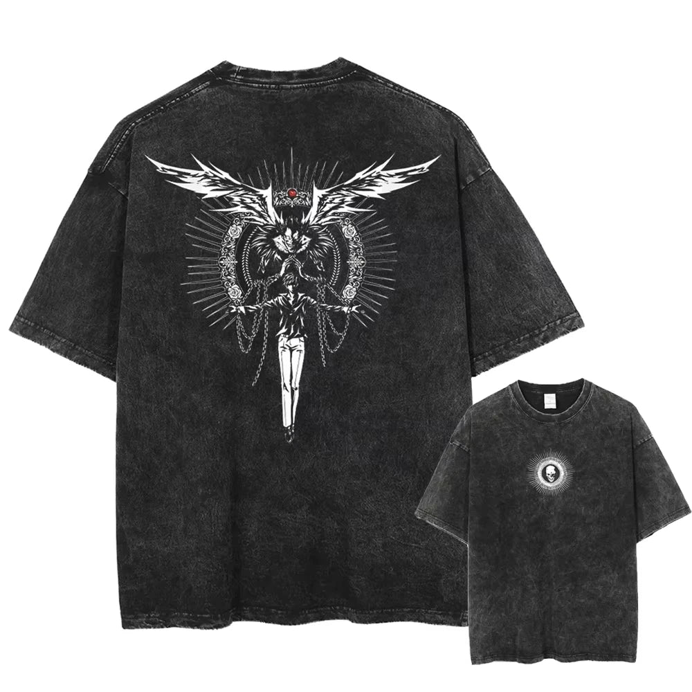 Harajuku Vintage Washed T Shirts Death Note Anime Graphic Printing T Shirt Cotton Fashion Streetwear Unisex Top Tee