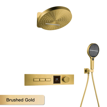 Luxury Gun Gray Brass Shower System with LED Digital Display Design Wall Mounted Constant Temperature 3-Function Bathroom Faucet