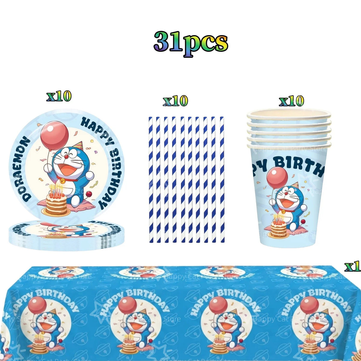 Cartoon Doraemoned Birthday Party Decoration Tableware Cup Plate Tablecloth Napkin Backdrop Cartoon Cat Party Favors Supplies