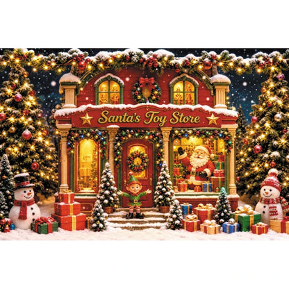Winter Christmas Red Screen Snowman Christmas Tree Theme Banner Backdrop, Christmas Party, Home Decoration Photography Backdrop