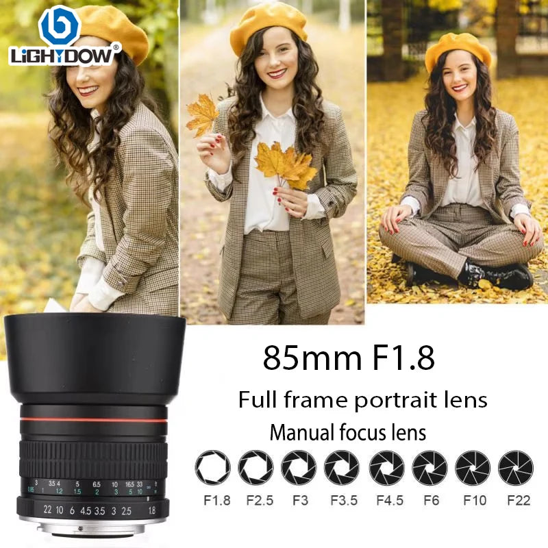Lightdow Full Frame 85mm F1.8-22 MF Portrait Lens for Canon EF Nikon F SLR Camera Canon RF Nikon Z Sony E Mount Digital Camera