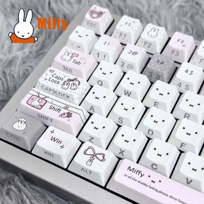 Kawaii Miffy Mechanical Keyboard Keycap Set Cute Rabbit Pastel Gray Pink PBT Dye-Sublimation Desk Accessory Office Girl Gift