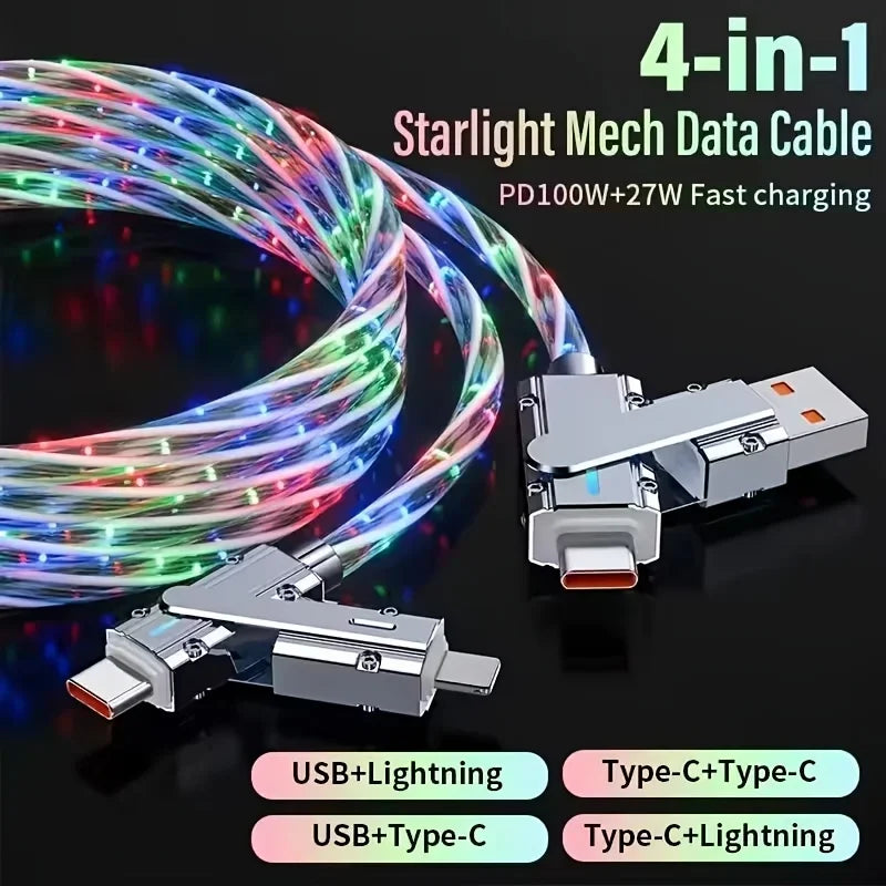 Apple MFi Certified  RGB LED USB Type-C to Type-C to Lightning and 4 in 1 fast charging cable For iPhone 16 15 14 Xiaomi Samsung