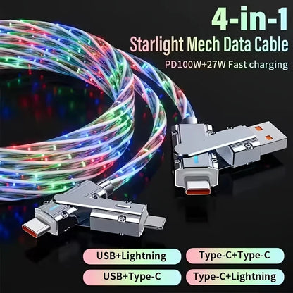 Apple MFi Certified  RGB LED USB Type-C to Type-C to Lightning and 4 in 1 fast charging cable For iPhone 16 15 14 Xiaomi Samsung