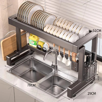 New Dish Drying Rack Kitchen Over The Sink Dish Drain Rack Utensil Holder Sink Stainless Steel Matt Black