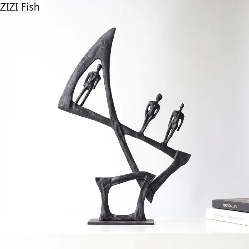 Retro Metal Figure Sculpture Black Art Statue Character Ornaments Home Accessories Decoration Display Model Figurines Gifts