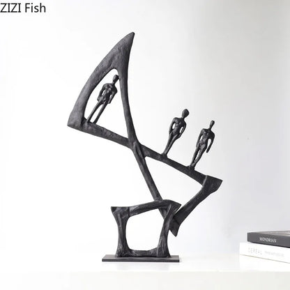 Retro Metal Figure Sculpture Black Art Statue Character Ornaments Home Accessories Decoration Display Model Figurines Gifts
