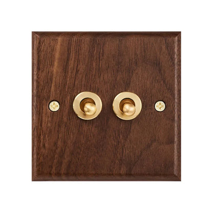 Black walnut wood retro British light switch socket, bedside wall lamp switch LED dimmer, pure wood brass toggle switch board