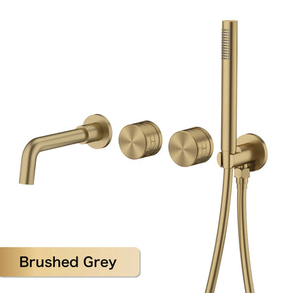 Luxury Black Brass Wall Mounted Bathroom Faucet with Embedded Design, Dual Handle Hot and Cold Water Simple Bathtub Faucet