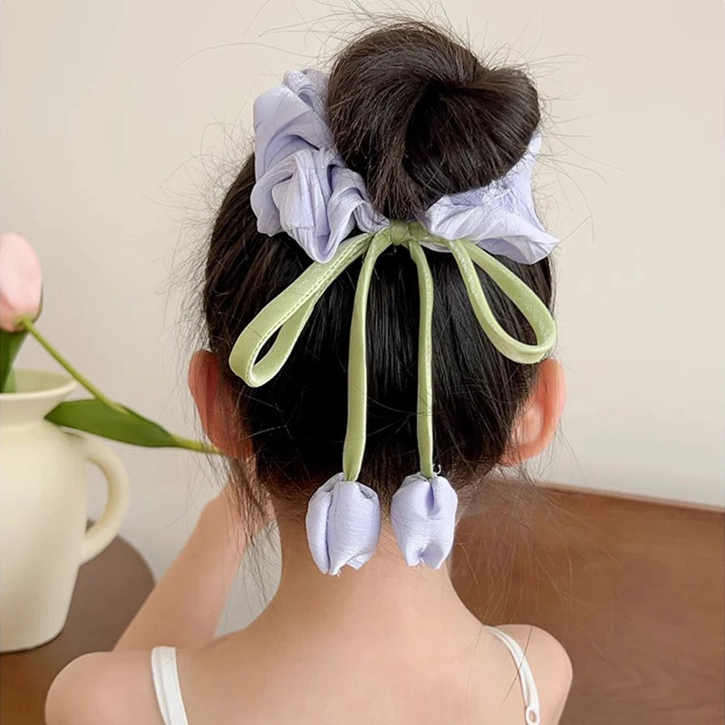 Cute Tulip Flower Large Intestine Scrunchie For Girls Sweet Hair Ornament Headband Hair Band Hair Tie Fashion Hair Accessories