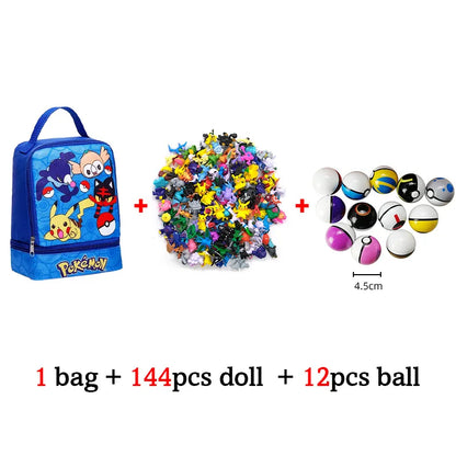 144 style Pokemon Figure with Storage Bag Monster elf ball Set Toy Pikachu Anime Action Mini Small Pokeball Child birthday Gift