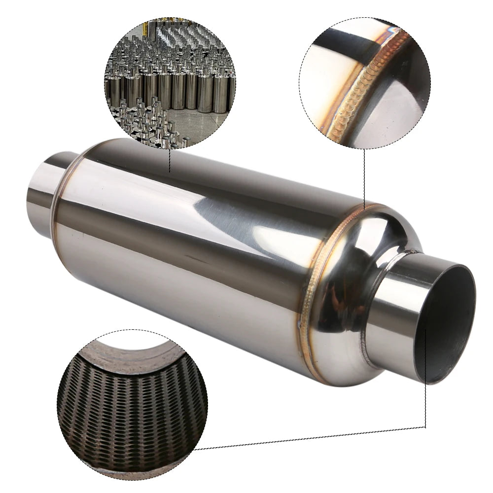 Universal 2.5" / 3" Inlet Exhaust Muffler Pipe Stainless Steel Resonator 12" Length Deep Sound Performance