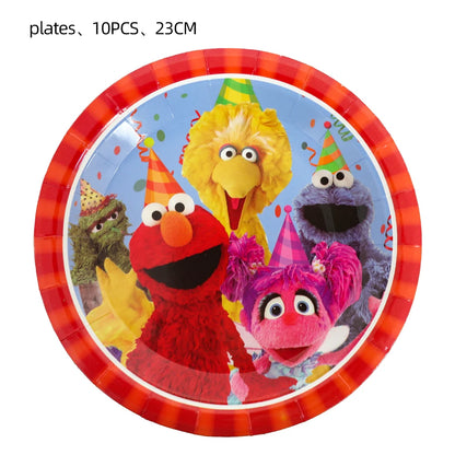 Cartoon Sesames Streeted Birthday Party Decoration Elmo Theme Balloon Set Plates Tissue Tablecloth Party Supplies Baby Shower