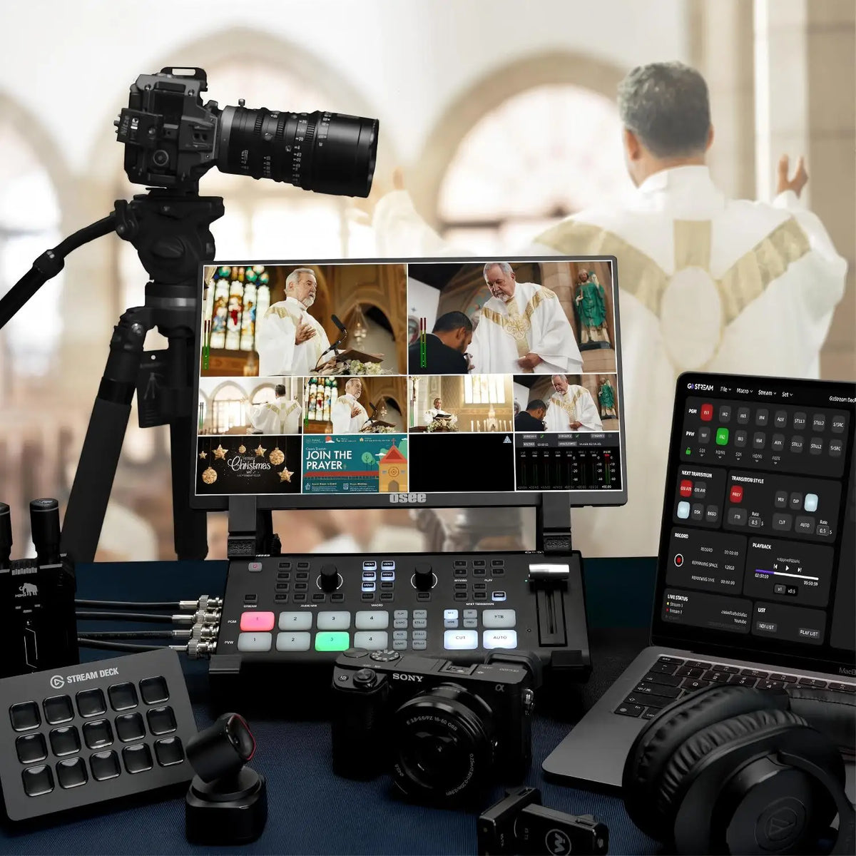 Osee GoStream Deck pro HDMI Live Stream Switcher Video Mixer with 6 HDMI 2 USB 8 Macro Buttons MultiSource