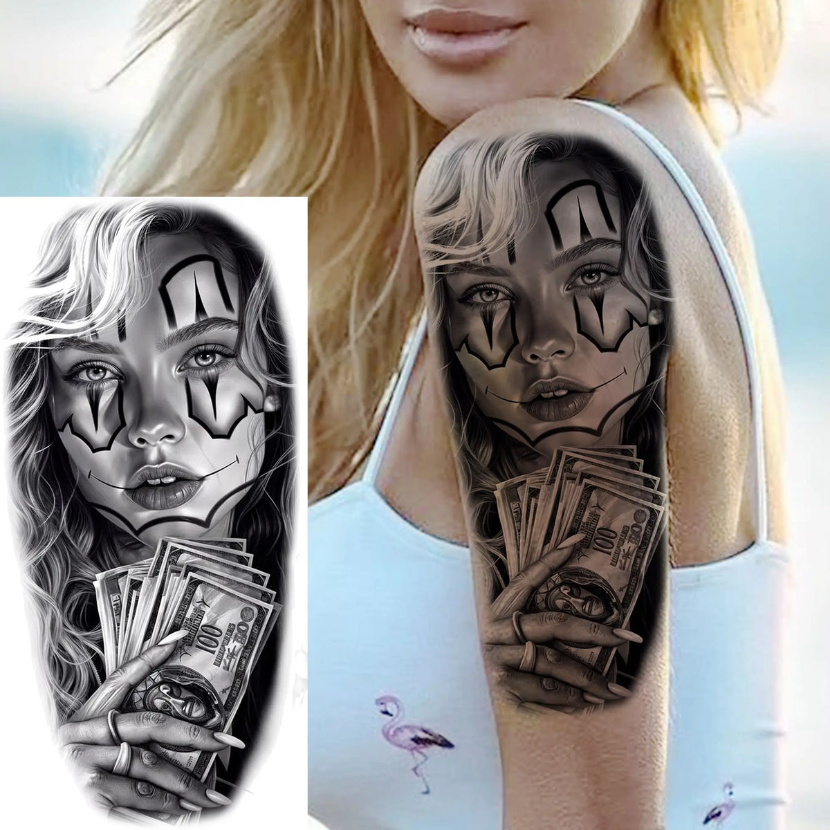 1 Sheets Chicano Prison Gangster Temporary Tattoos For Women Men Adults Fake Tattoo Sticker Water Transfer Self Adhesive Arm Leg