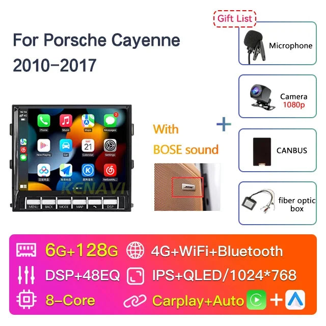 8.4 inch 2 Din Android Car Stereo Radio For Porsche Cayenne 2010-2017 Multimedia Video Player GPS Carplay Autoradio DVD Player