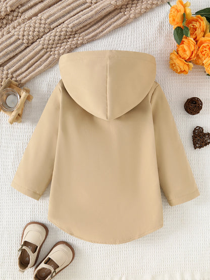 Autumn And Winter New Girls' Long Sleeved Solid Color Plus Plush Thick Jacket Fashionable Casual Hooded Jacket