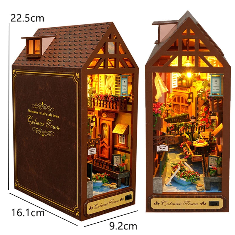 Magical DIY Book Nook Kits Miniature Doll House With LED Light 3D Puzzles Building Wooden Bookshelf Bookend Toy For Adults Gifts