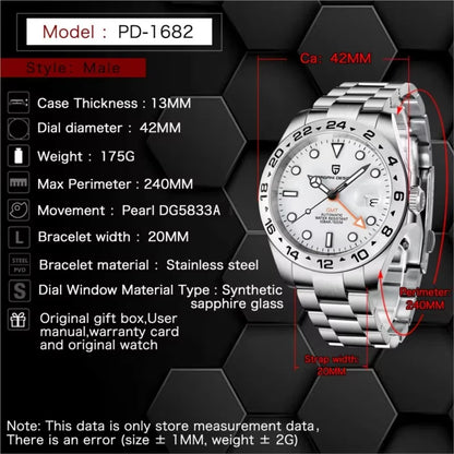 PAGANI DESIGN 2026 New V2 GMT Automatic Machinery Men Watch PD1682 Sapphire Crystal 10 Bar Waterproof Stainless Steel Pagani Des