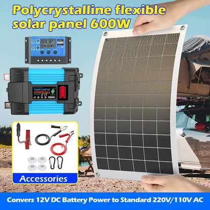 6000W Solar Inverter Kit 600W Solar Panel 12V Battery Charging Controller Complete Power Generation System 110V 220V Home