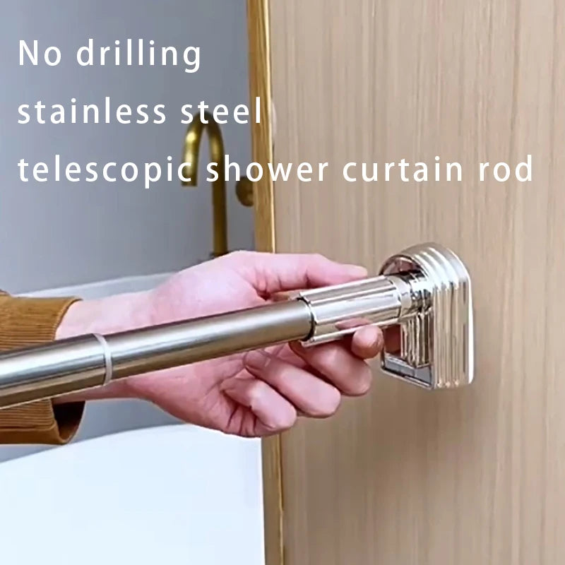 Adjustable Stainless Steel Shower Curtain Rod Clothes Drying Rack No-Drill Telescopic Pole for Laundry Room Bathroom