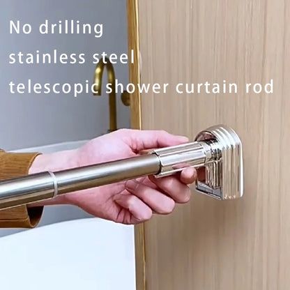 Adjustable Stainless Steel Shower Curtain Rod Clothes Drying Rack No-Drill Telescopic Pole for Laundry Room Bathroom