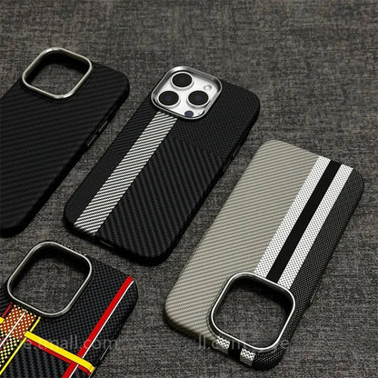 Relief Carbon Fiber Magnetic Case for iPhone 15 Pro Max 16 17 Pro Phone Cover Camera Metal Lens Protective Shell Hard PC Fundas