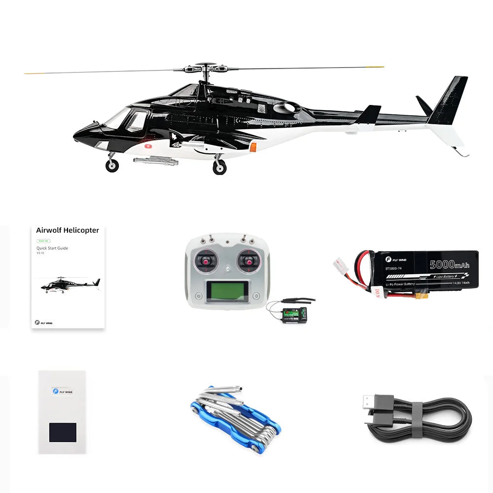 FLYWING Airwolf Scale Helicopter with Retractable landing gear ACE LED Light Auto return 470 Size FLY WING Airwolf RC Helicopter