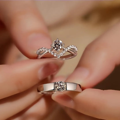 Adjustable Open Wedding Ring Set for Couples Elegant 2 Piece Shining Engagement Ring Ideal for Daily Wear and Celebrations