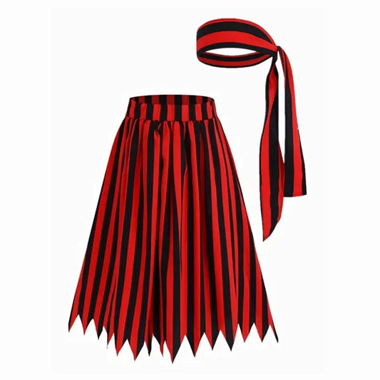 Sexy Women's Pirate Costume Dress Printed Striped Captain Jack Elasticized Lace Dress Halloween Girls Role Play Party