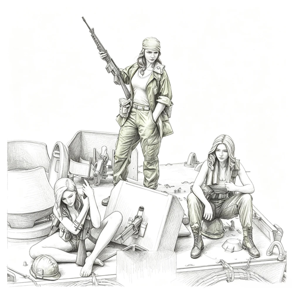 1/16 Resin Model Assembly Kit Gk, Tank Female Soldiers 3 People, Unpainted Model