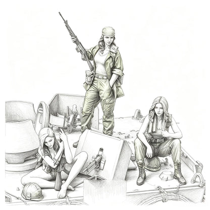 1/16 Resin Model Assembly Kit Gk, Tank Female Soldiers 3 People, Unpainted Model