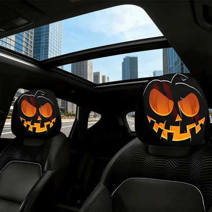 2Pcs Universal Elastic Halloween Horror Face Car Headrest Covers Soft Polyester Washable Dustproof Protective Decorative Sleeve