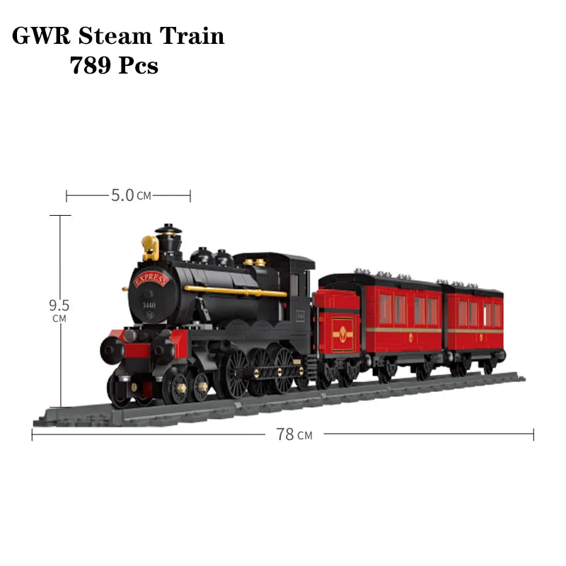Compatible With LEGO Big Rail Car Locomotive Building Blocks Toys Model City Steampunk Era Bricks Retro Train With Power Motor