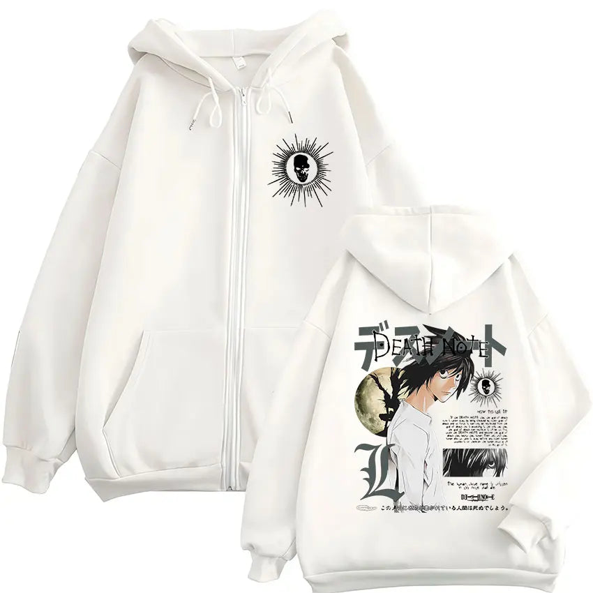 Japanese Anime Death Note L·Lawliet Zipper Hoodies Men's Women Clothing Fashion Hip Hop Zip Up Hooded Sweatshirts Jackets Coats