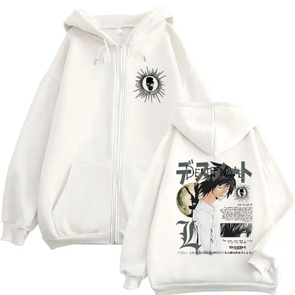 Japanese Anime Death Note L·Lawliet Zipper Hoodies Men's Women Clothing Fashion Hip Hop Zip Up Hooded Sweatshirts Jackets Coats