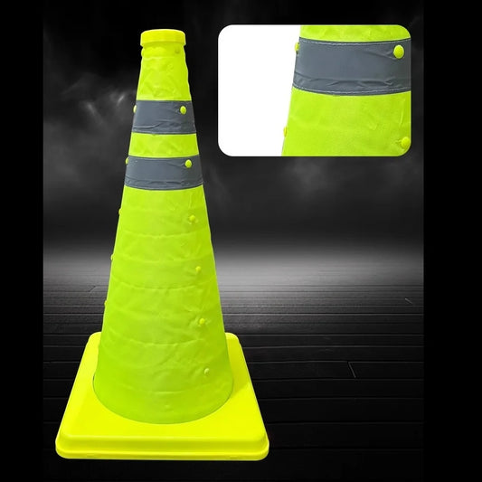 Telescopic Road Cone Fluorescent Green Reflective Cone Sign Parking Car Emergency Light Warning Barrier Foldable Cone Tube