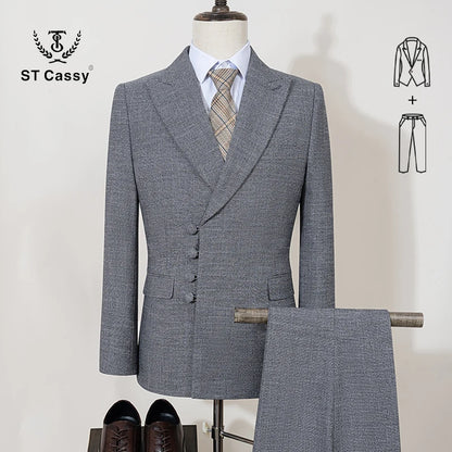 ST Cassy Elegant Men's Suits for Wedding Slim Fit Double Breasted Multiple Buttons Casual Business Two-Piece Dress Party Outfit