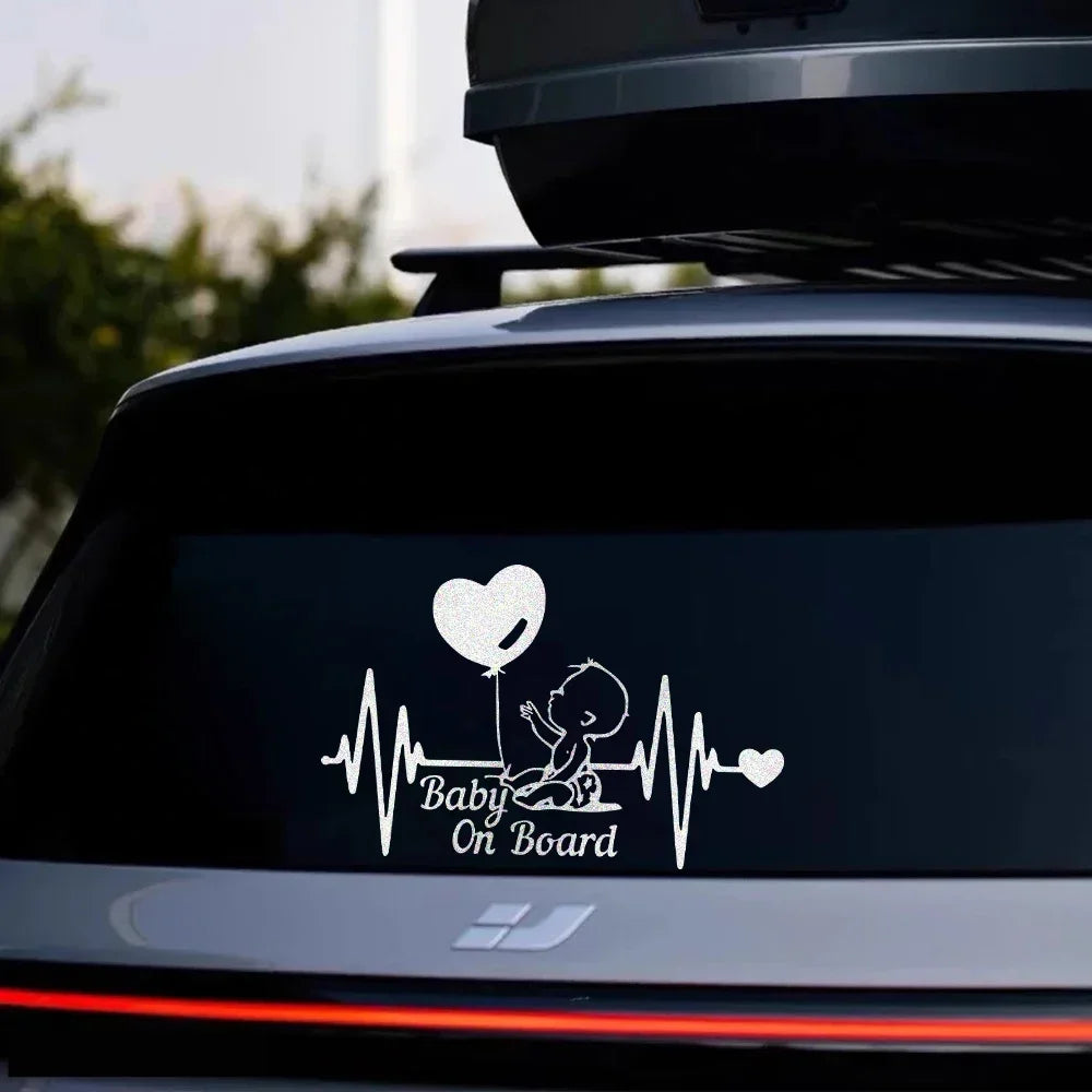 Heartbeat Balloon Baby on Board Car Sticker 3D Cartoon Baby In Car Auto Window Reflective Decor Decoration Exterior Accessories