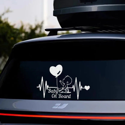 Heartbeat Balloon Baby on Board Car Sticker 3D Cartoon Baby In Car Auto Window Reflective Decor Decoration Exterior Accessories