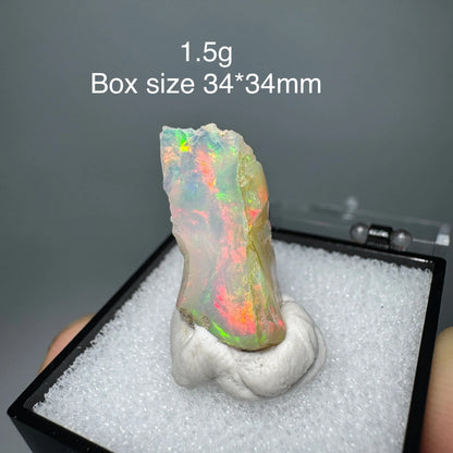 Natural Rare Colorful Ethiopia Opal (No Need Water) Gem Mineral Specimen Box Size:34X34mm (Need Lighting) Sunlight Best