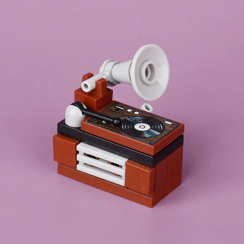 MOC City Music Building Blocks Street View House Recorder DJ Station Jukebox Accessories DIY Bricks Friends Assemble Toys Gifts