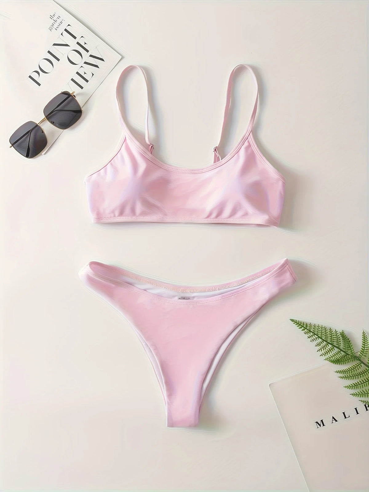 Adult women's fashionable solid color bra bikini - adjustable shoulder straps, suitable for slim fit swimsuits on beach vacation