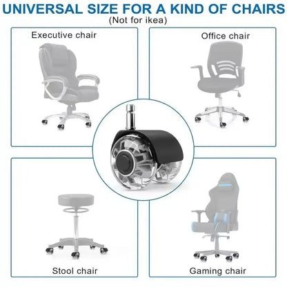 Pack of 5 Quiet Rubber Swivel Wheels for Office Chairs, Smooth and Stable Furniture Casters