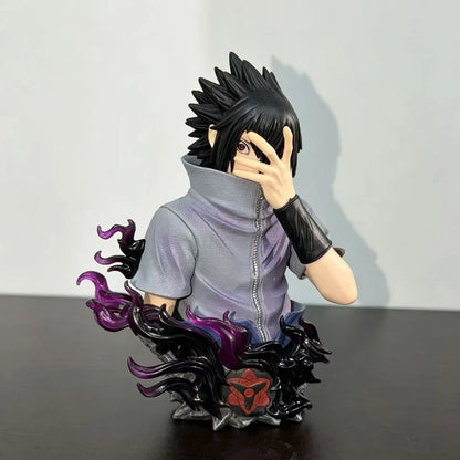 14cm Anime Naruto Uchiha Sasuke Bust Figure Mangekyou Sharingan Curse Mark Purple Flame Effect Statue High Detail PVC Figurine H