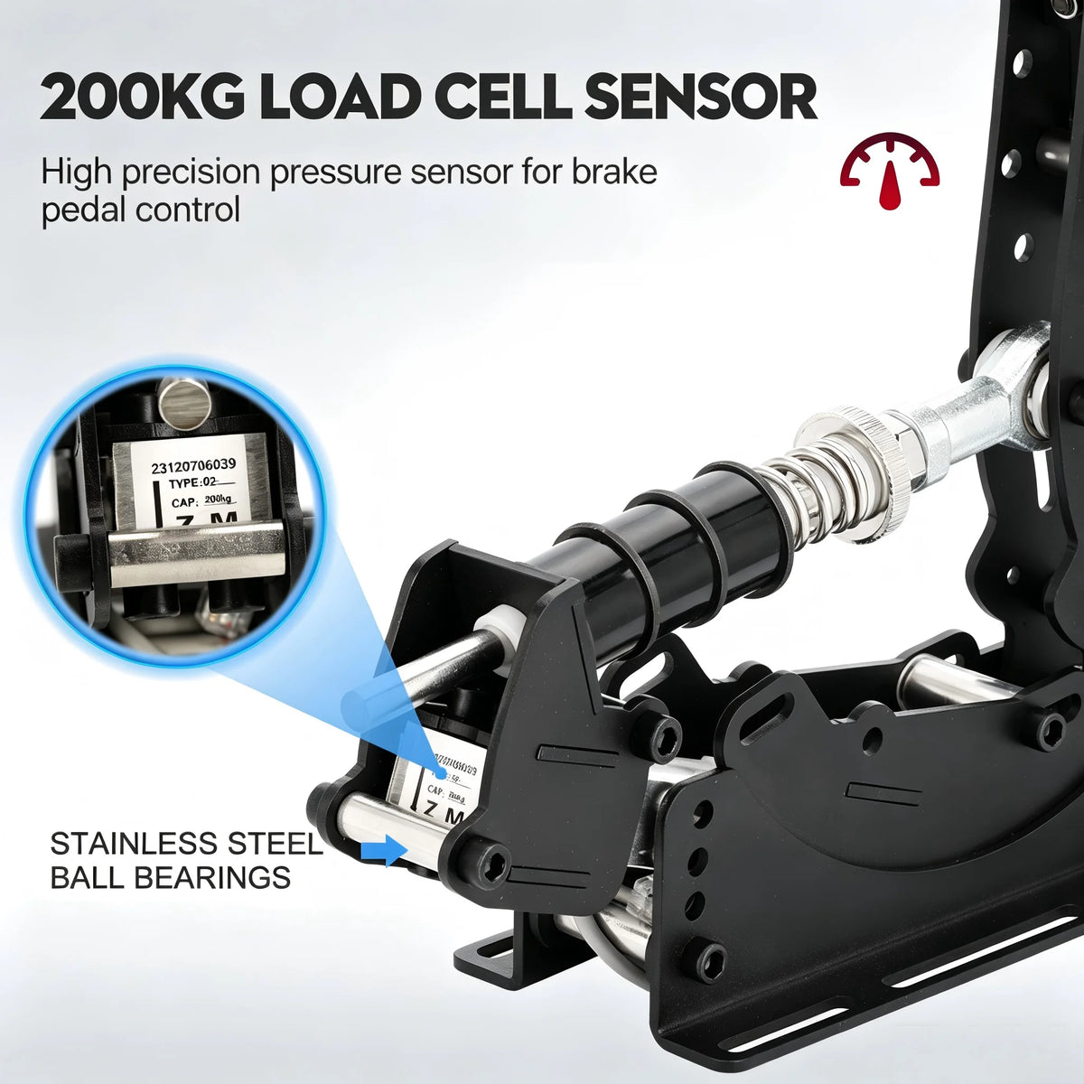 Simruito Sim Racing Pedals, 200kg Load Cell 3 Pedal Set, USB Simracing Pedals Adjustable Brake, Black/Silver for PC Simulator