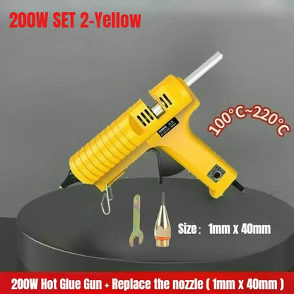200W Hot Silicone Gun with Nozzle and 11mm Glue Sticks, Adjustable Temperature,Profeesional Glue Gun Black,DIY Craft 220V